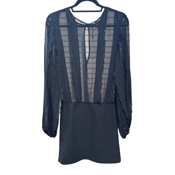Zara Dresses & Skirts - ZARA NWOT Chiffon Ruffled Black Mini Dress Long Sleeve Round Neck Size Medium